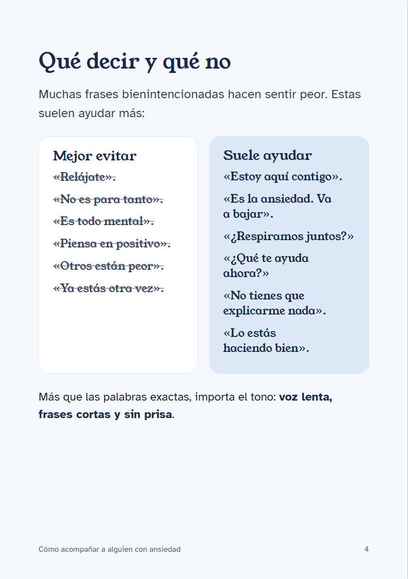 Página de la guía: qué decir y qué no
